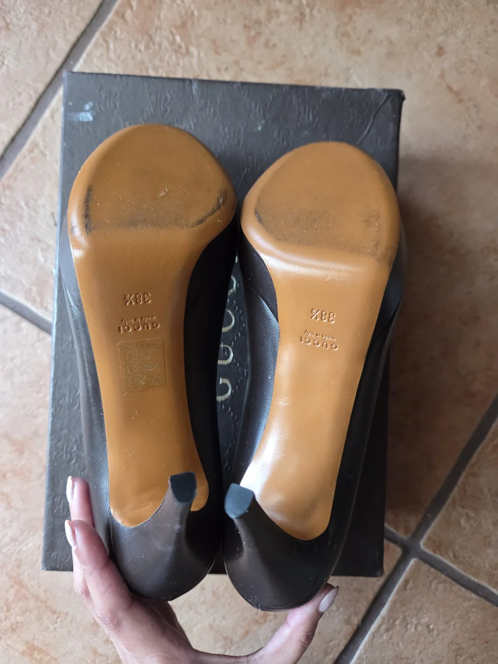 GUCCI Nappa Charlotte BRWN Leather Platform Pumps Heels  38.5/US 8.5 MSRP $520